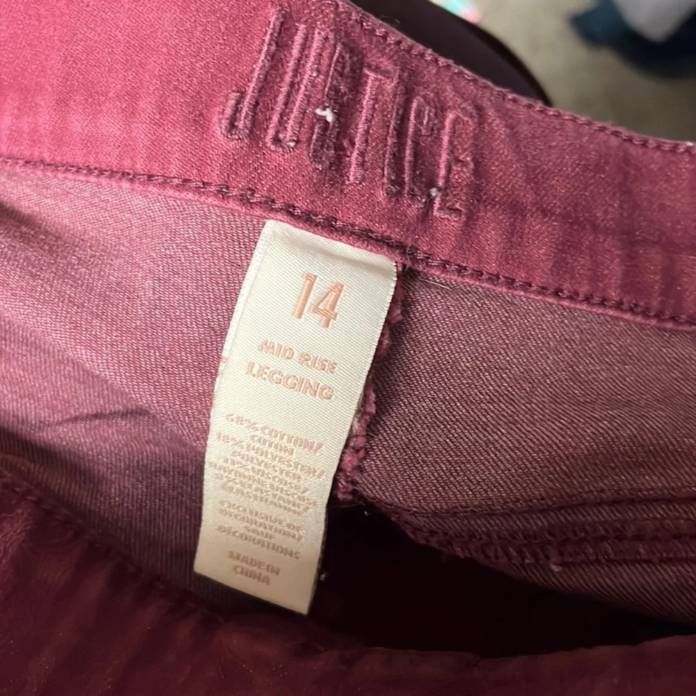 5 for $30 Justice girl skinny mid rise elastic waist‎ ankle burgundy jeans Sz 14